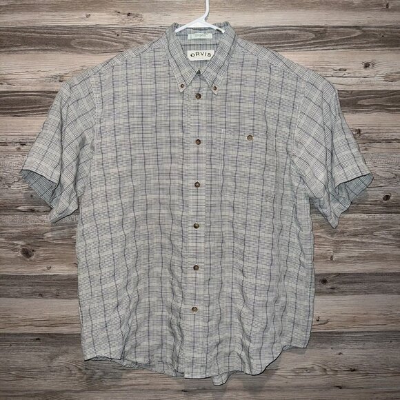 Orvis Shirt Mens‎ Size XL Casual Button Up Short Sleeve Checkered Black Grey - Picture 1 of 8